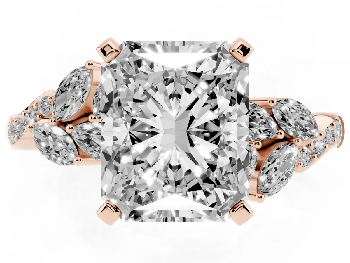 Radiant Cut Solitaire Marquise Twist Band with Six-Prong Setting Rose gold