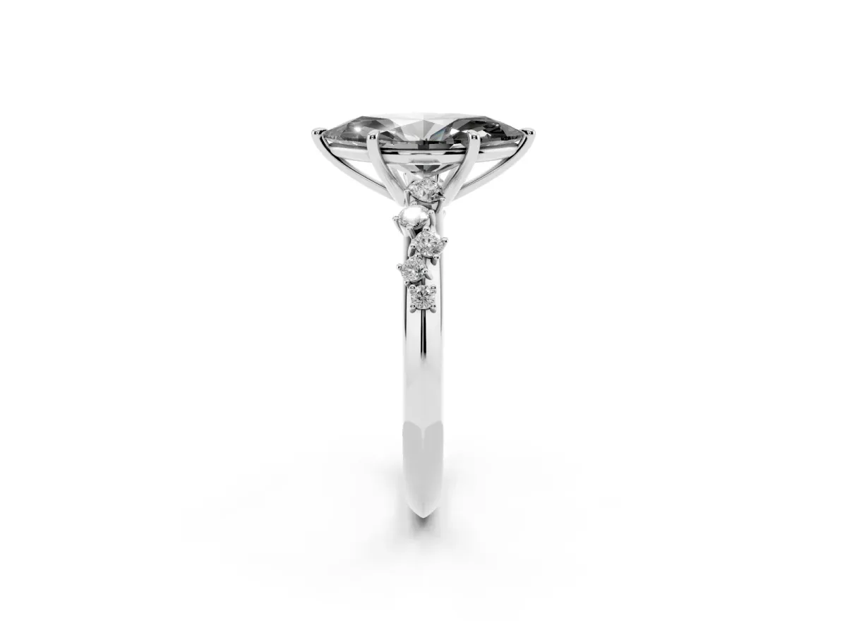 Fancy Black Marquise Cut Diamond Cluster Side Stone Solitaire Ring with Prong Setting Silver