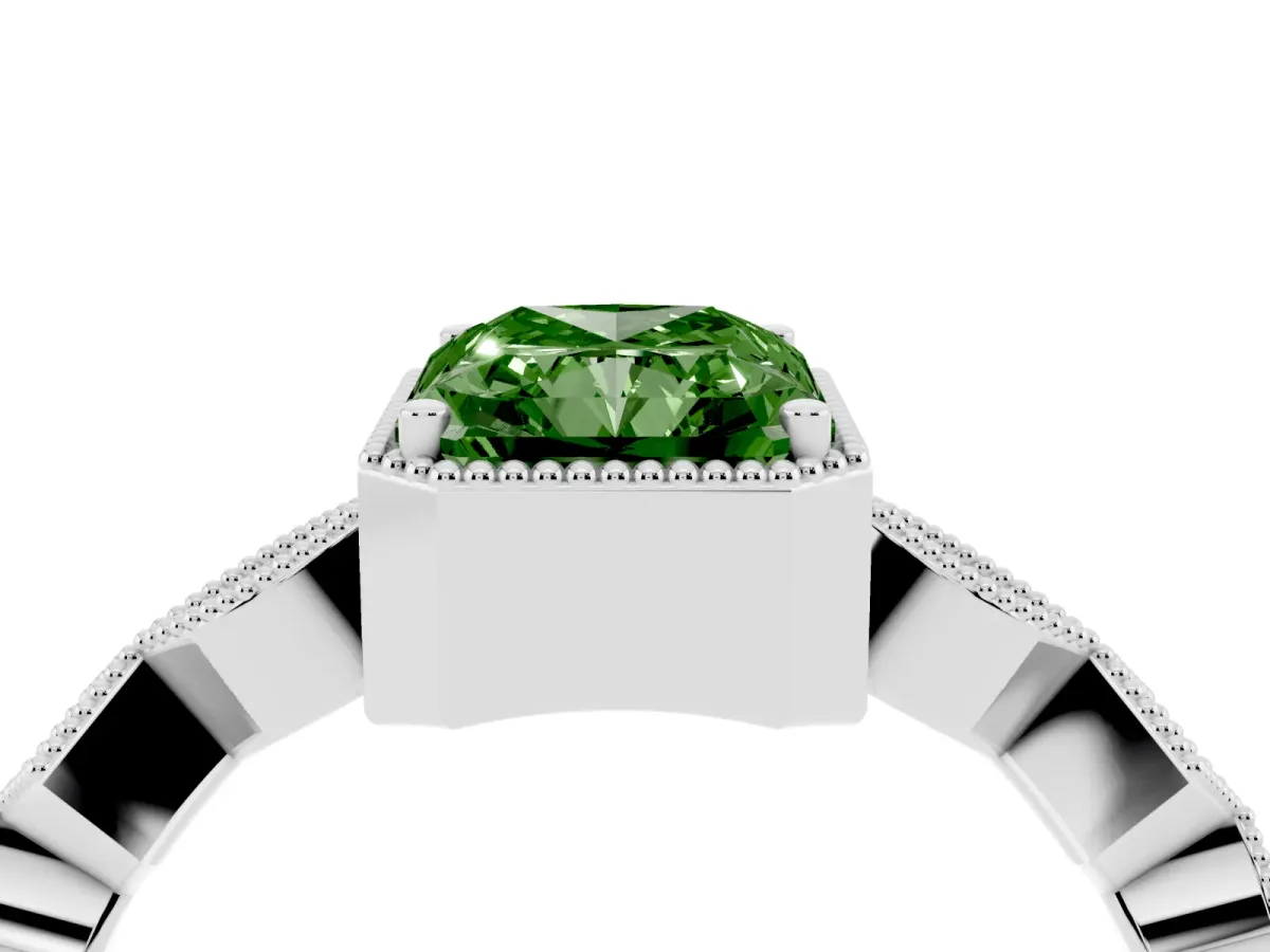 Fancy Green Radiant Cut Milgrain Marquise Diamond Twist Band Ring Silver