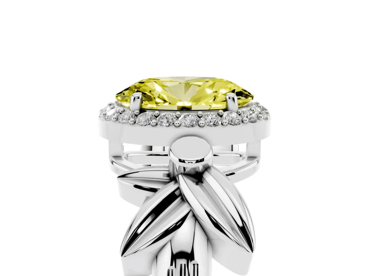 Fancy Yellow Oval Cut Halo Diamond Floral Band with Four-Prong Setting Silver