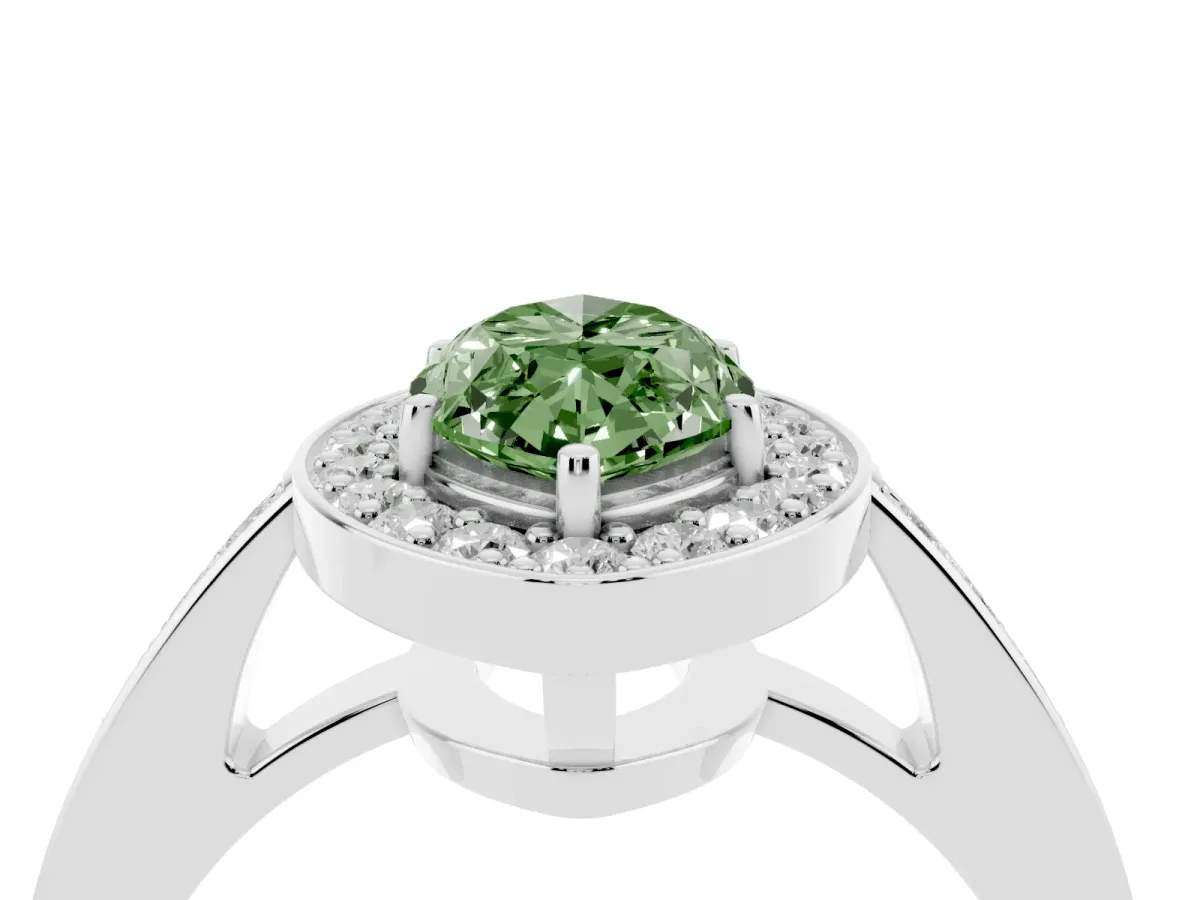 Fancy Green Marquise Cut Halo Pavé Diamond Engagement Ring with Bezel Setting Platinum