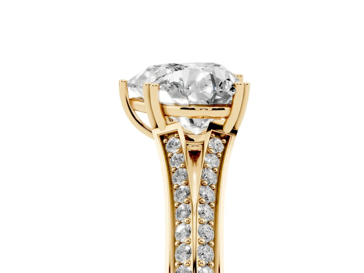 Heart Cut Diamond Split Shank Engagement Ring with Pavé Band Yellow gold