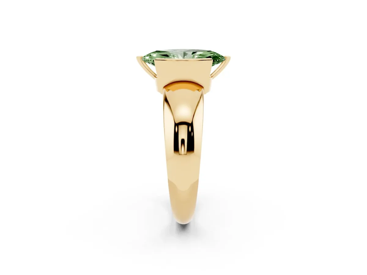 Fancy Green Marquise Cut Solitaire Tension Set Diamond Ring with Wide Band Yellow gold