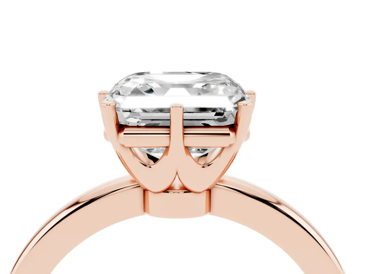 Asscher Cut Solitaire Diamond Ring with Six-Prong Setting on a Classic Band Rose gold