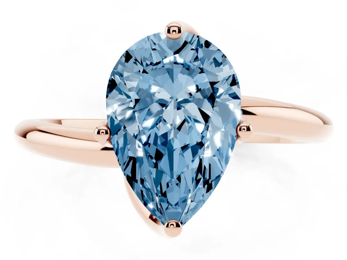 Fancy Blue Pear Cut Diamond Solitaire Engagement Ring with Four-Prong Setting and Classic Band Rose gold