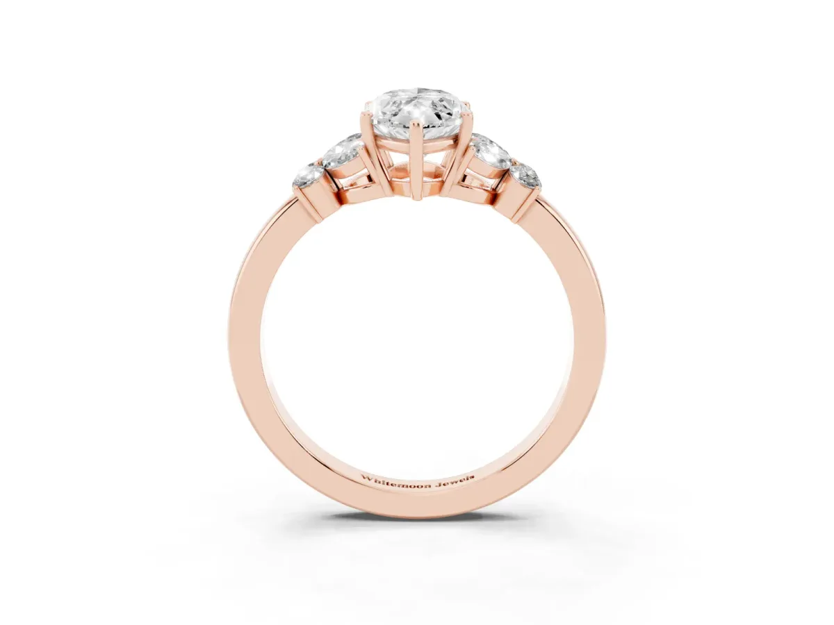 Marquise Cut Cut Solitaire Floral Diamond Ring with Four-Prong Setting Rose gold