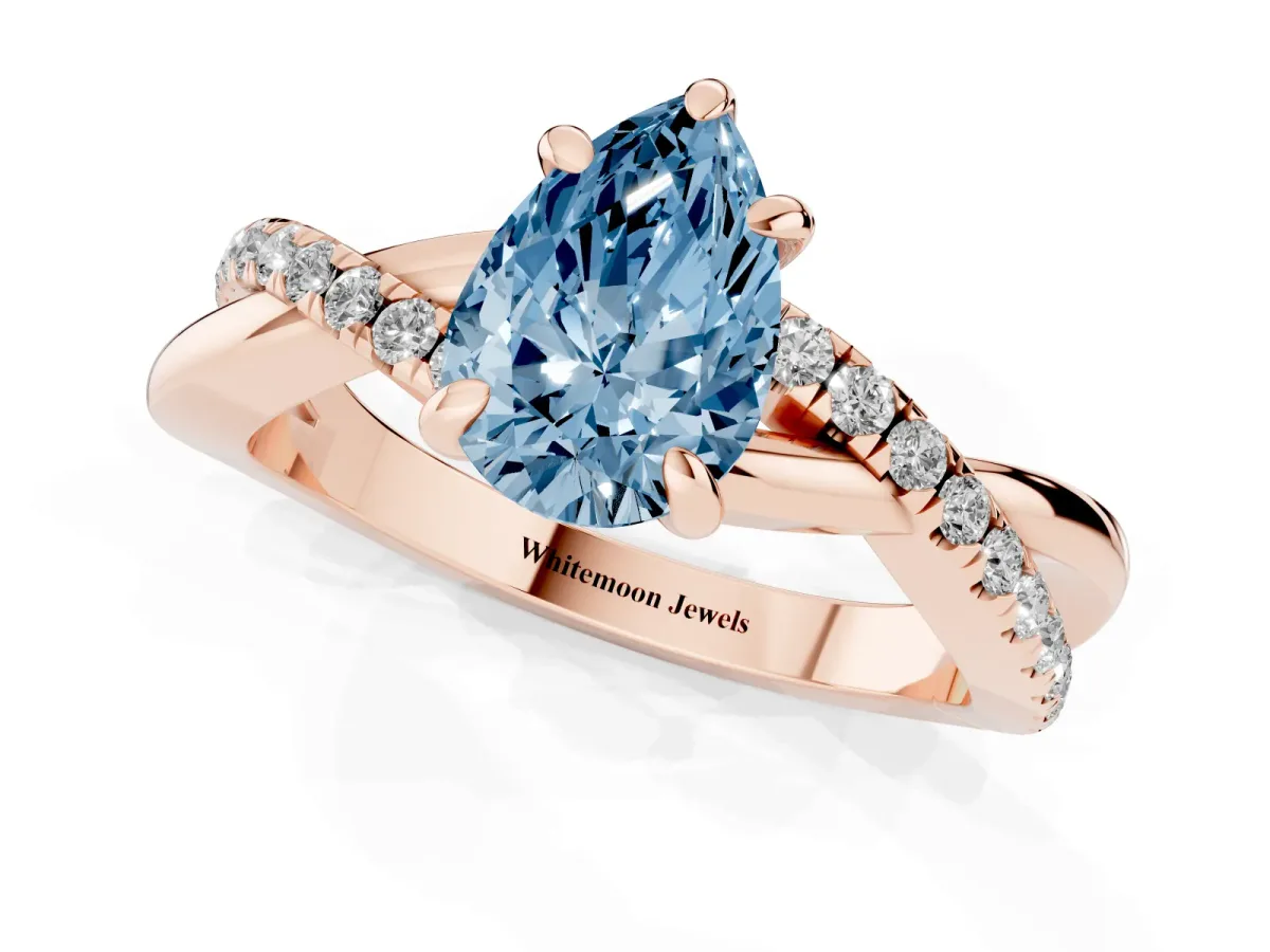 Fancy Blue Pear Cut Cut Diamond Twist Band Solitaire with Prong Setting Rose gold