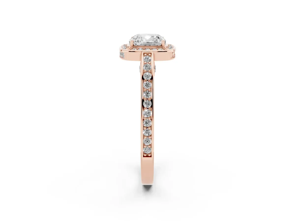 Cushion Cut Cut Halo Pave Split Shank Prong Setting Ring Rose gold