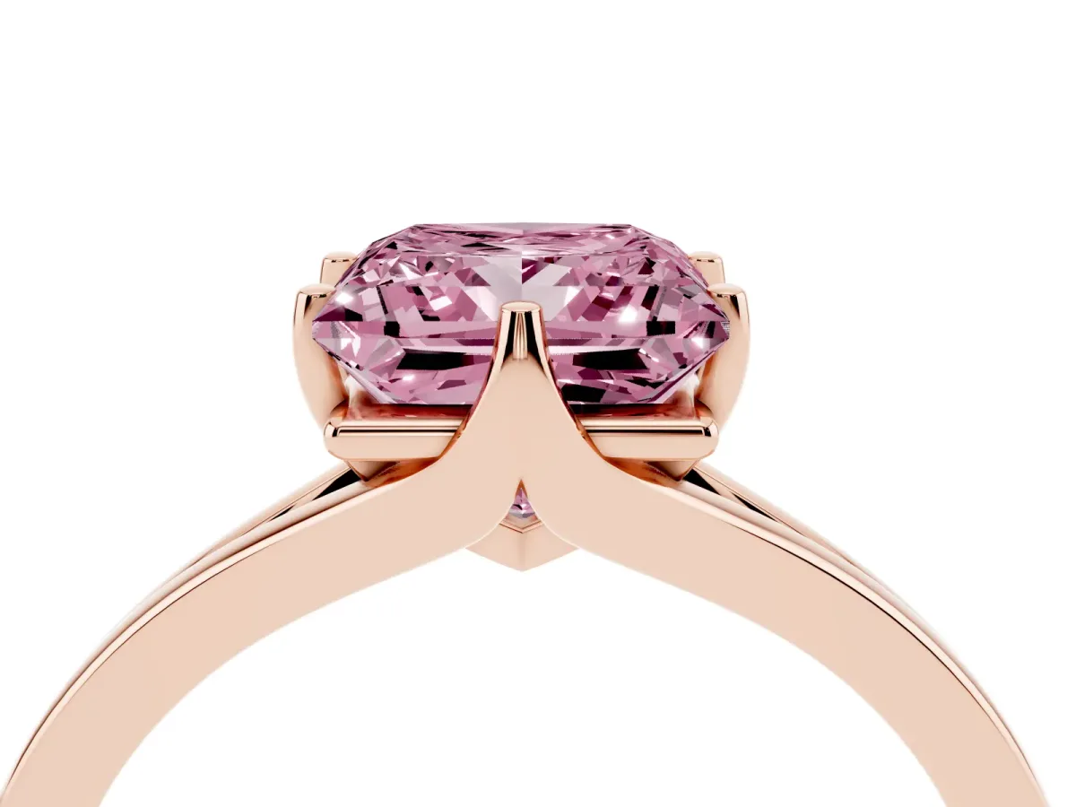 Fancy Pink Princess Cut Solitaire Diamond Ring with Six-Prong Setting and Tapered Band Rose gold