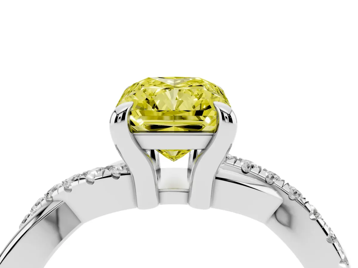 Fancy Yellow Radiant Cut Cut Diamond Twist Band Solitaire with Prong Setting Silver