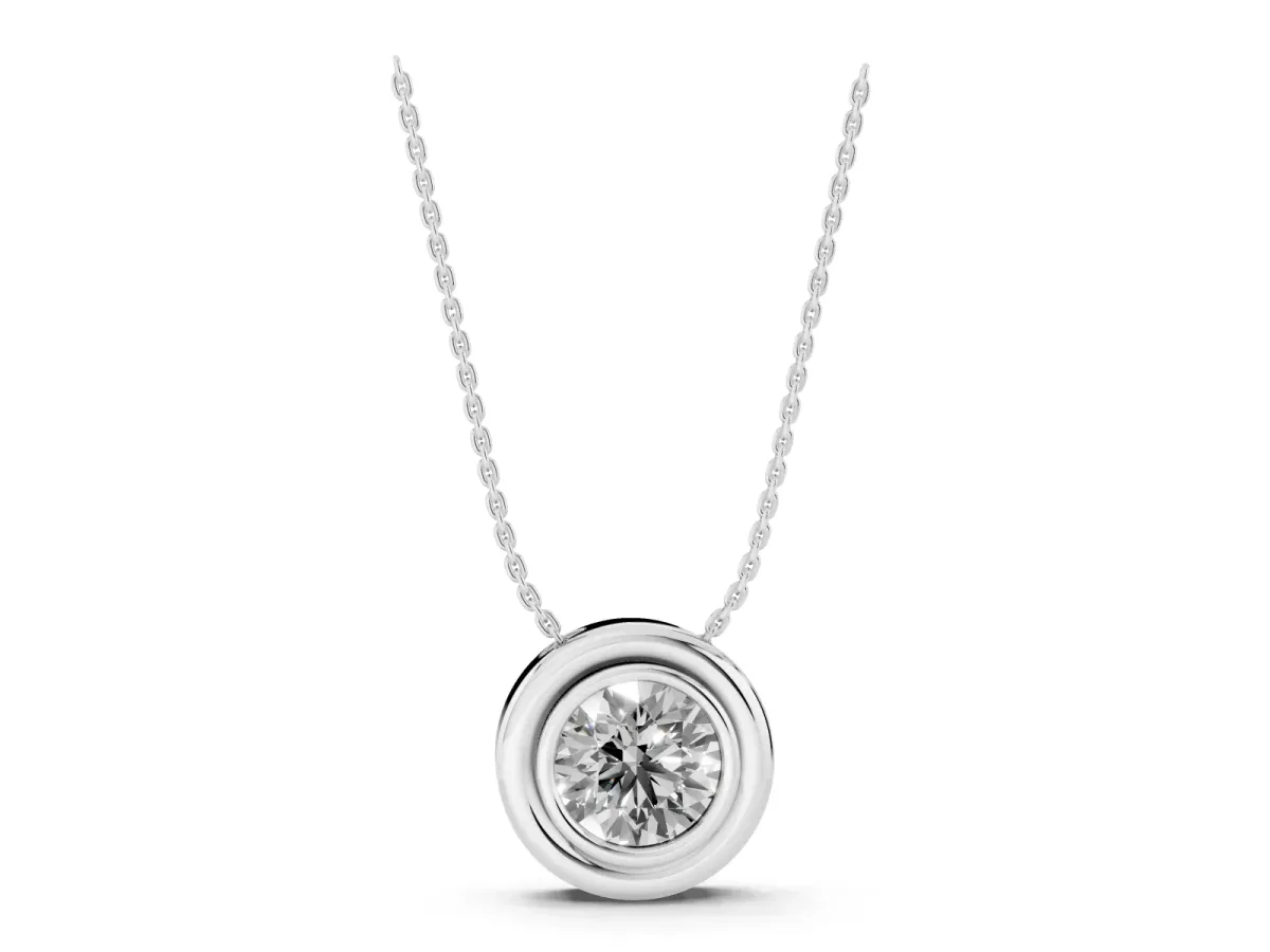 Bezel Round Diamond Pendant White gold
