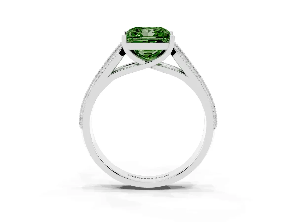 Fancy Green Princess Cut Cut Pave Split Shank Engagement Ring with Four-Prong Setting Silver