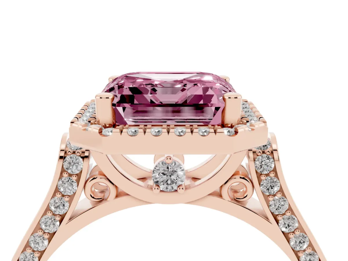 Fancy Pink Asscher Cut Halo Pave Split Shank Prong Setting Ring Rose gold