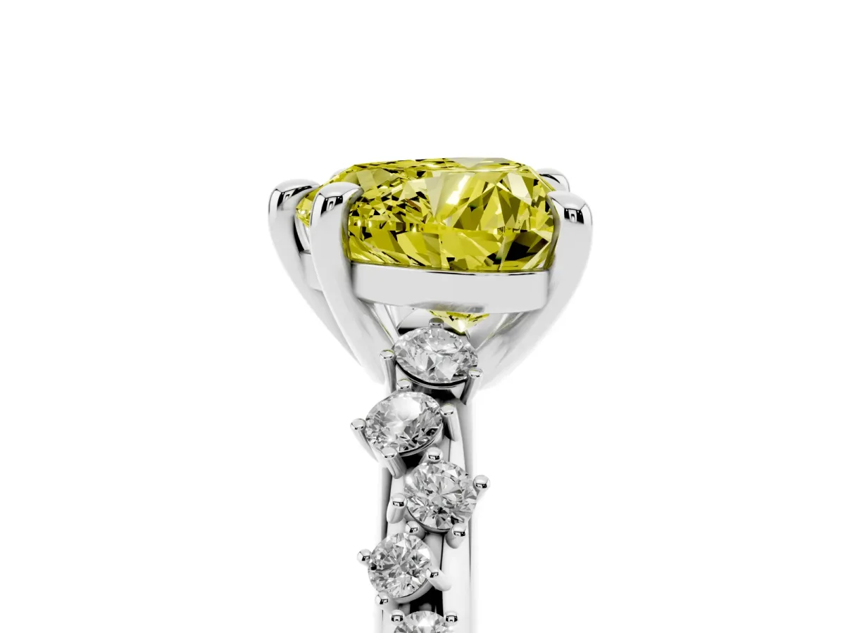 Fancy Yellow Heart Cut Cut Diamond Vine Band with Four-Prong Setting Platinum