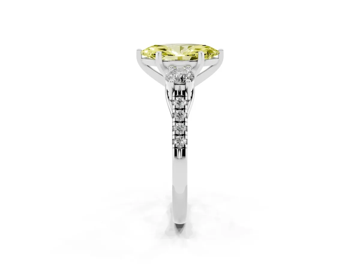 Fancy Yellow Three-Stone Marquise Cut Diamond Pavé Band with Four-Prong Setting Silver