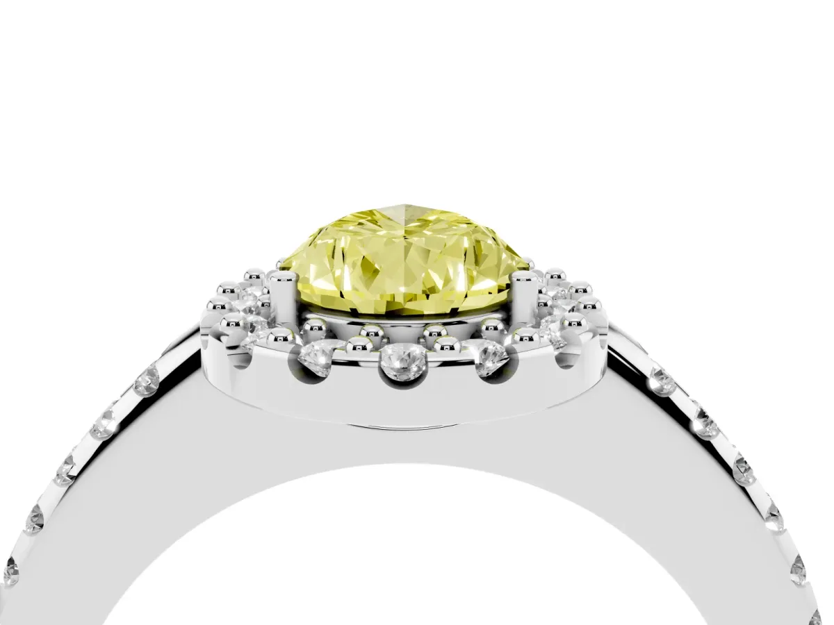 Fancy Yellow Pear Cut Diamond Pavé Halo Ring with Four-Prong Setting Silver