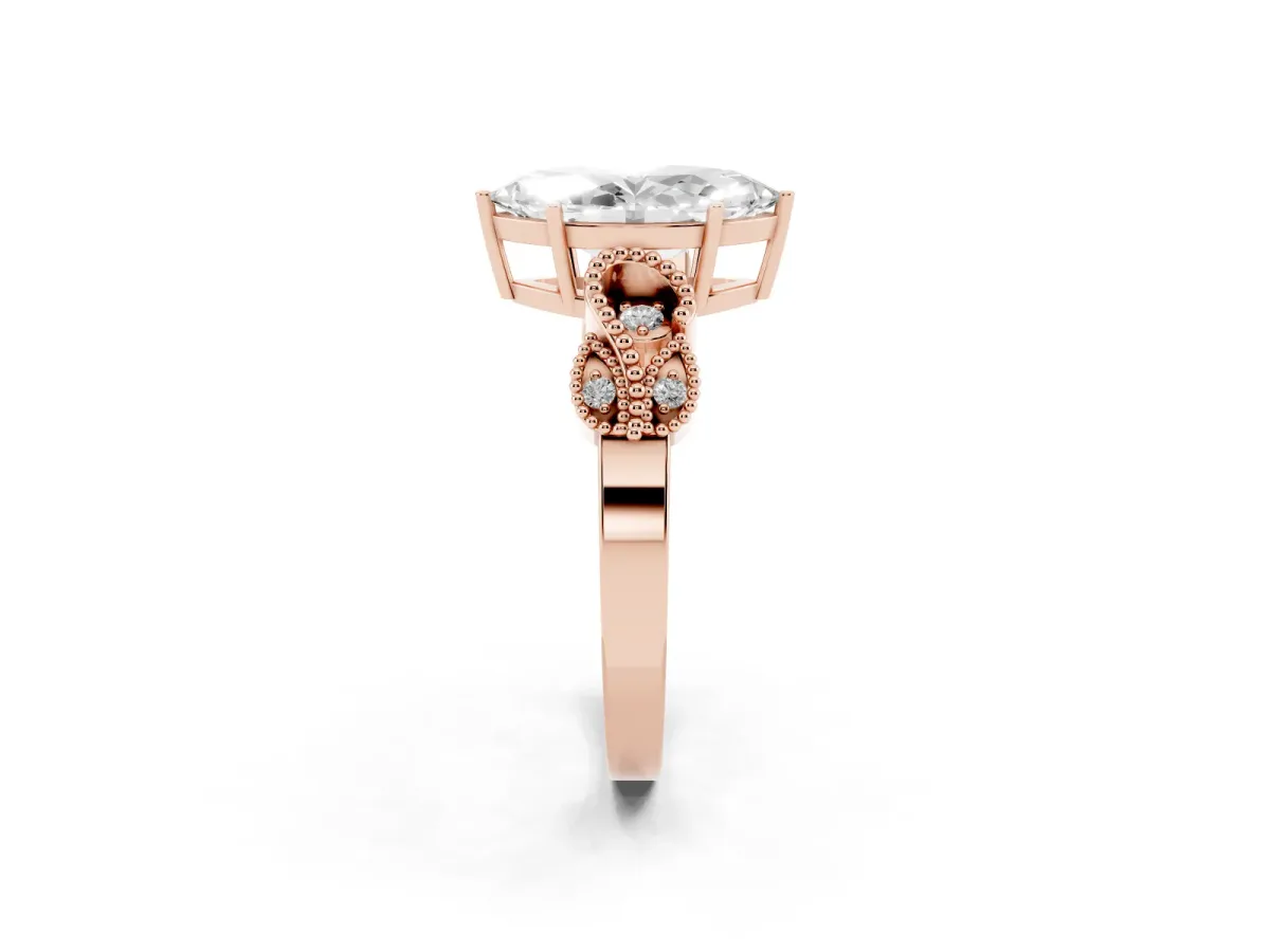 Marquise Cut Solitaire Milgrain Leaf Band with Prong Setting Rose gold