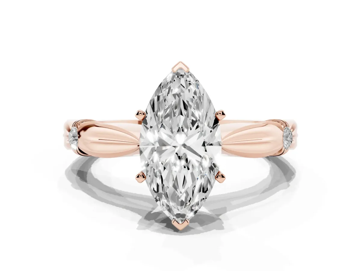 Marquise Cut Solitaire Diamond Twisted Band with Four-Prong Setting Rose gold
