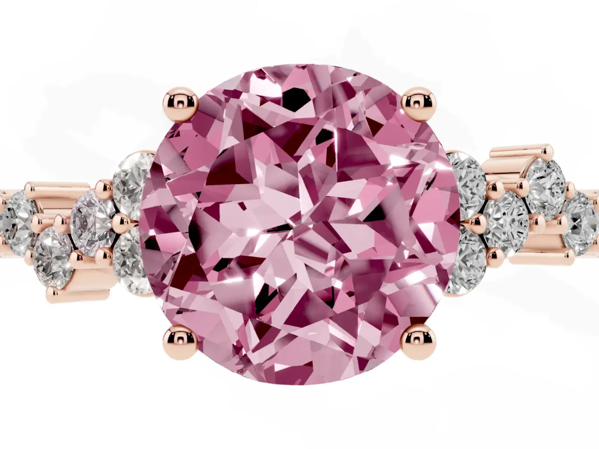 Fancy Pink Round Cut Diamond Scattered Round Accent Ring with Prong Setting Rose gold