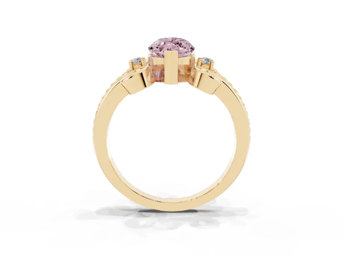 Fancy Pink Marquise Cut Solitaire Twisted Band Scroll Prong Ring Yellow gold