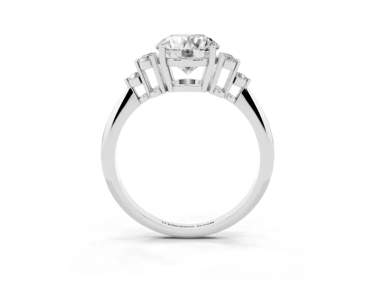 Round Cut Cut Diamond Cluster Ring with Solitaire Band and Four-Prong Setting Silver
