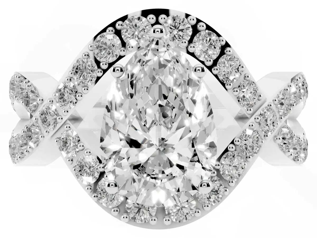 Pear Cut Solitaire Twist Band Pavé Diamond Engagement Ring Platinum