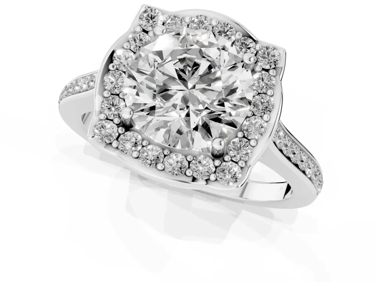 Round Cut Halo Round Diamond Pave Band with Four-Prong Setting Silver