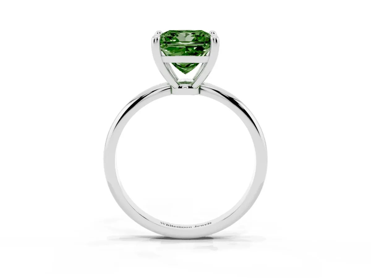 Fancy Green Princess Cut Solitaire Diamond Ring with 4-Prong Setting on a Classic Band Platinum