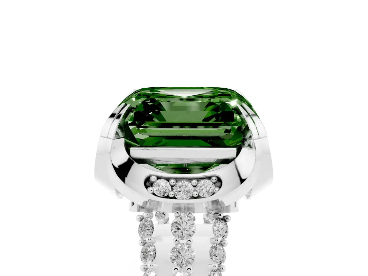 Fancy Green Asscher Cut Solitaire Pave Split Shank Ring with Four-Prong Setting Platinum