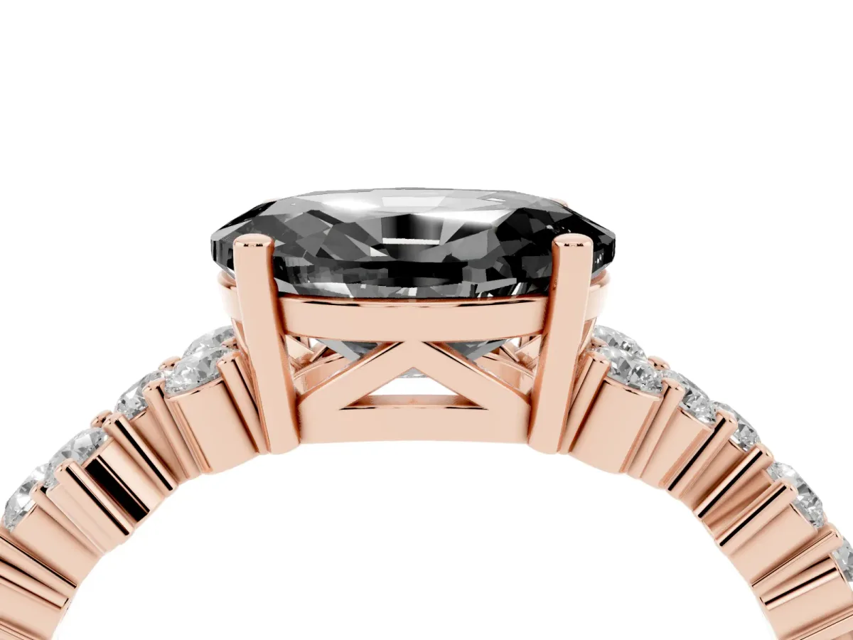 Fancy Black Oval Cut Diamond Scattered Round Accent Ring with Prong Setting Rose gold