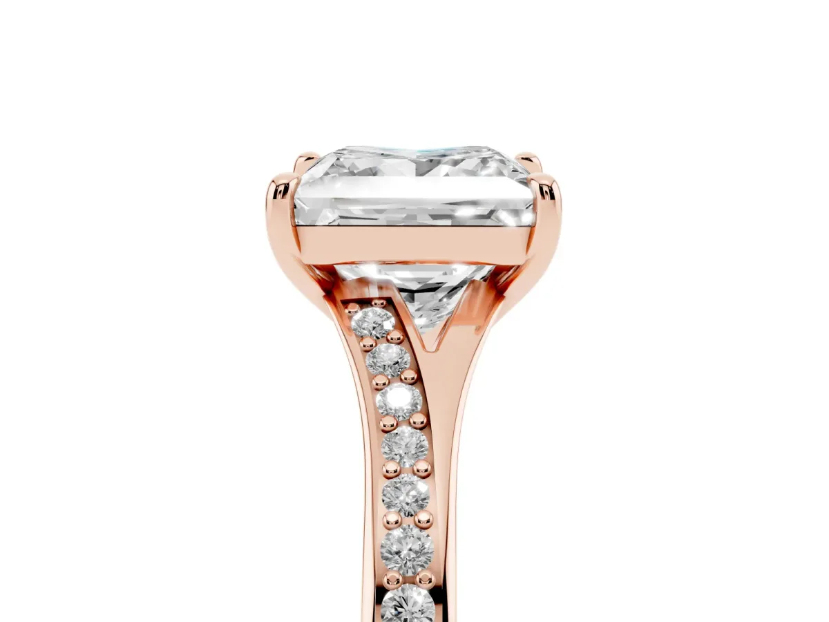 Princess Cut Diamond Solitaire Ring with Pavé Band and Prong Setting Rose gold