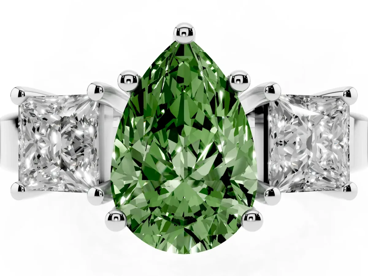 Fancy Green Three-Stone Pear Cut Cut Solitaire Ring with Prong Setting Silver
