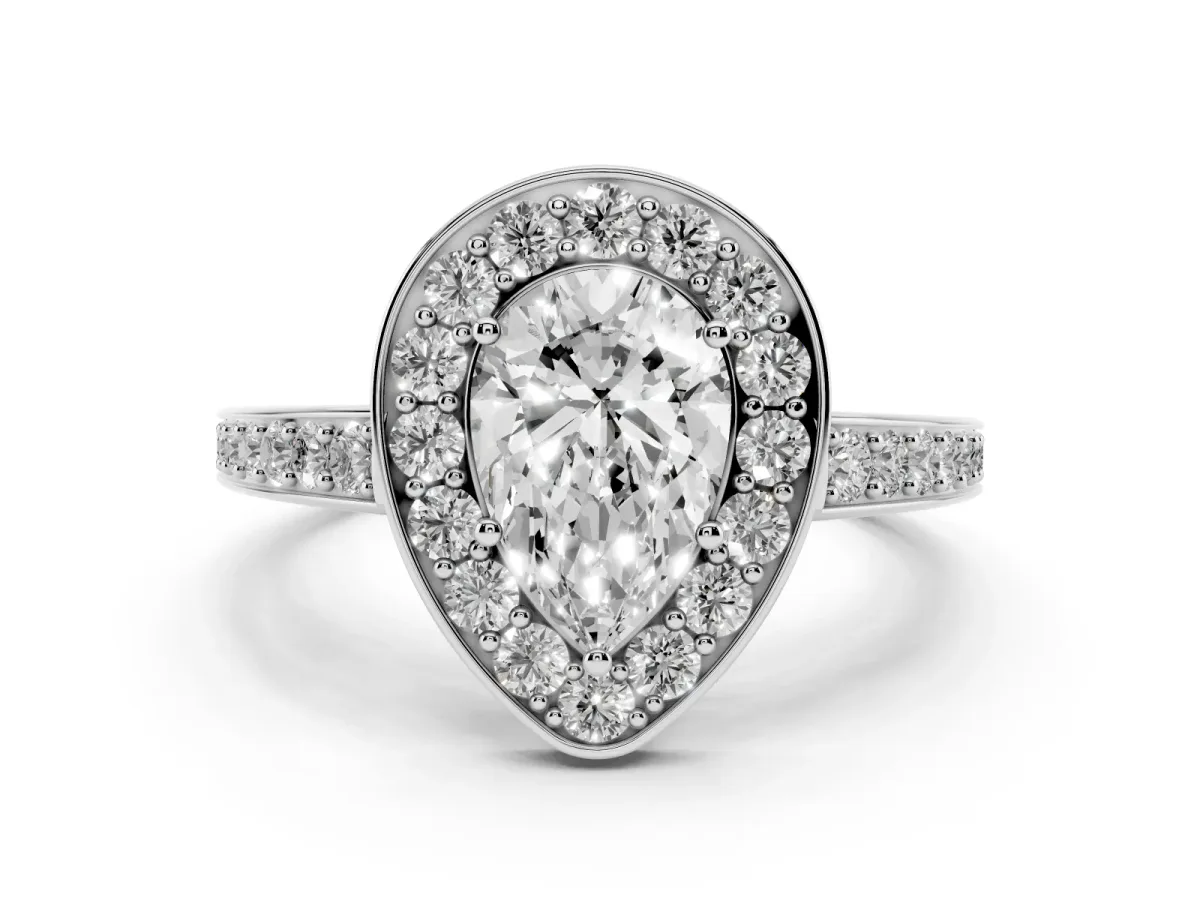 Pear Cut Halo Pavé Diamond Engagement Ring with Bezel Setting Platinum