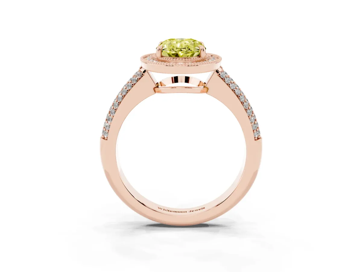 Fancy Yellow Oval Cut Cut Halo Diamond Pave Band with Four-Prong Setting Rose gold