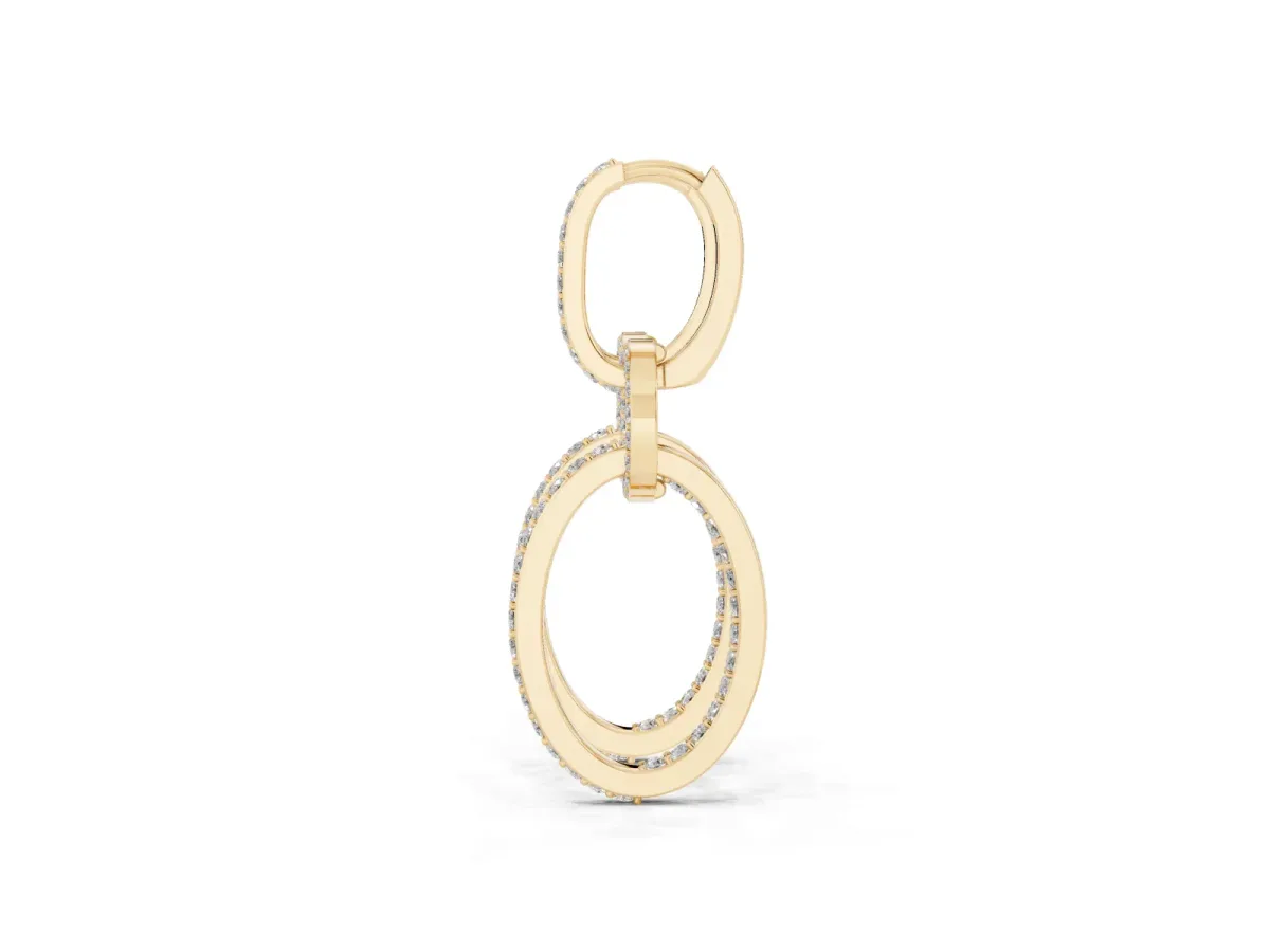 Round Cut Diamond Twisted Link Drop Earrings Yellow gold