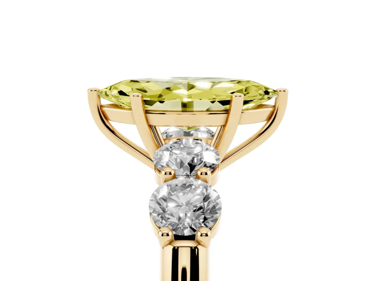 Fancy Yellow Marquise Cut Cut Five-Stone Prong Set Diamond Ring with Classic Band Yellow gold