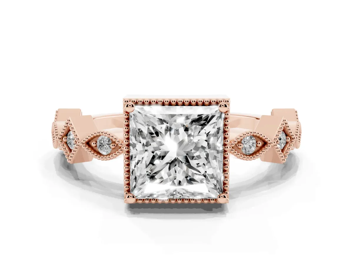 Princess Cut Milgrain Marquise Diamond Twist Band Ring Rose gold