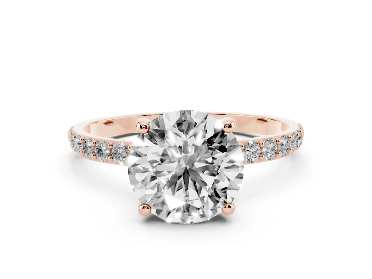 Round Cut Diamond Solitaire Ring with Round Pavé Band and Prong Setting Rose gold