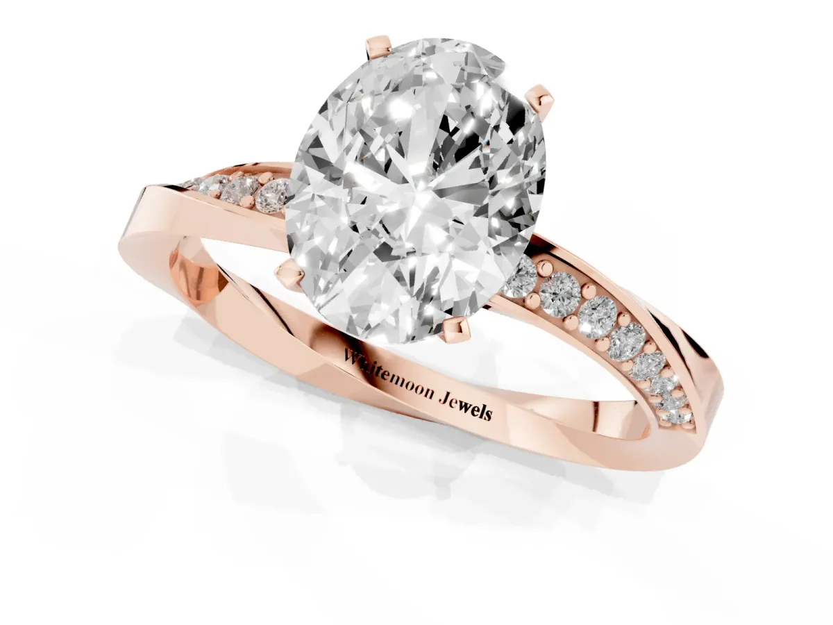 Oval Cut Diamond Engagement Ring with Side Stone Accents and Four-Prong Setting Rose gold