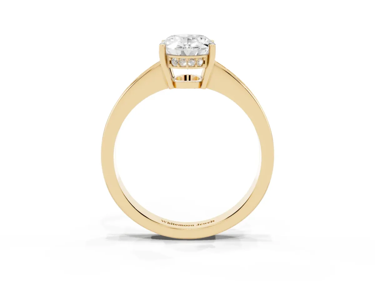 Oval Cut Solitaire Pavé Band Prong Setting Ring Yellow gold