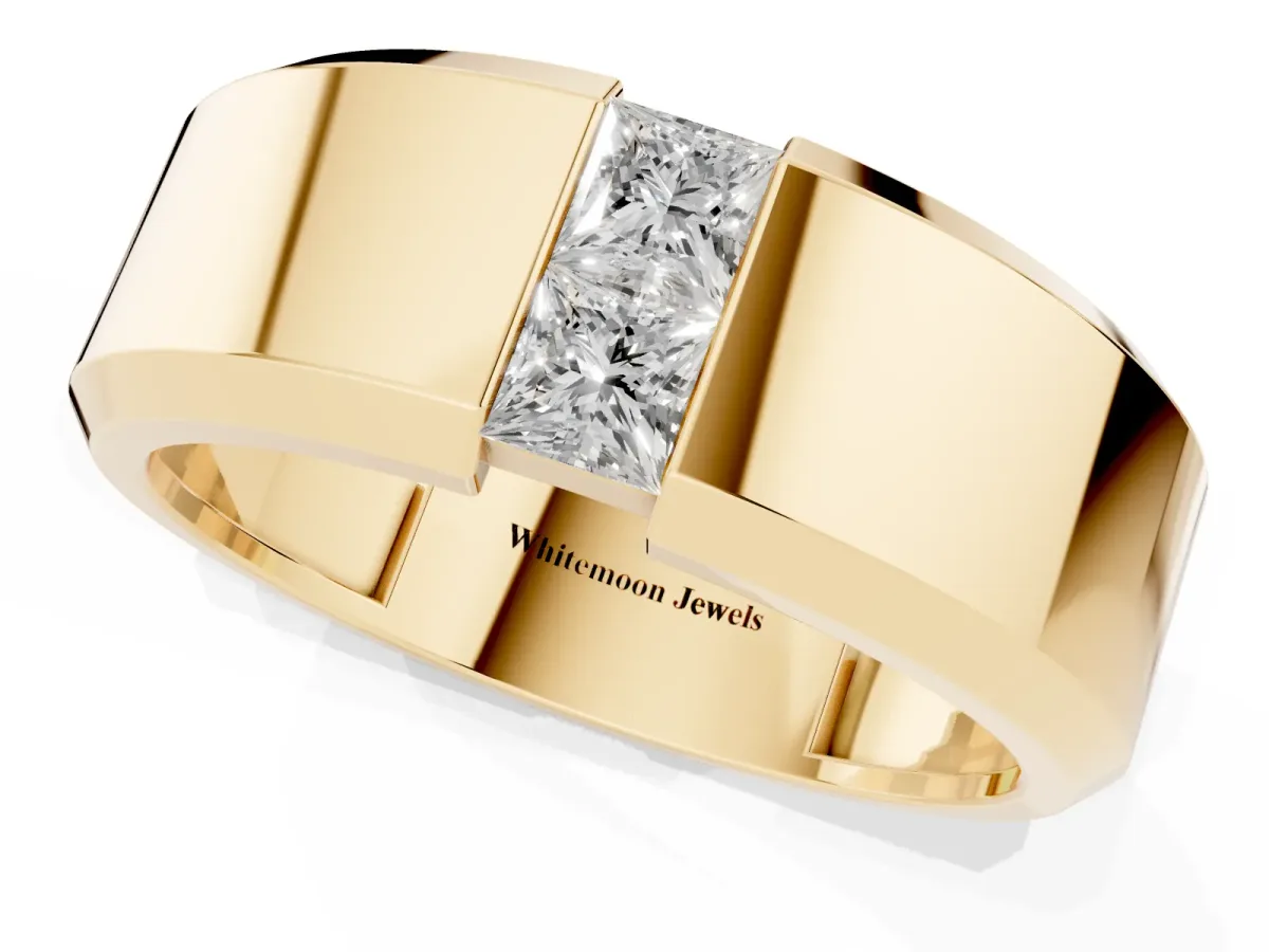 Princess Diamond Two-Stone Mens Band Yellow gold