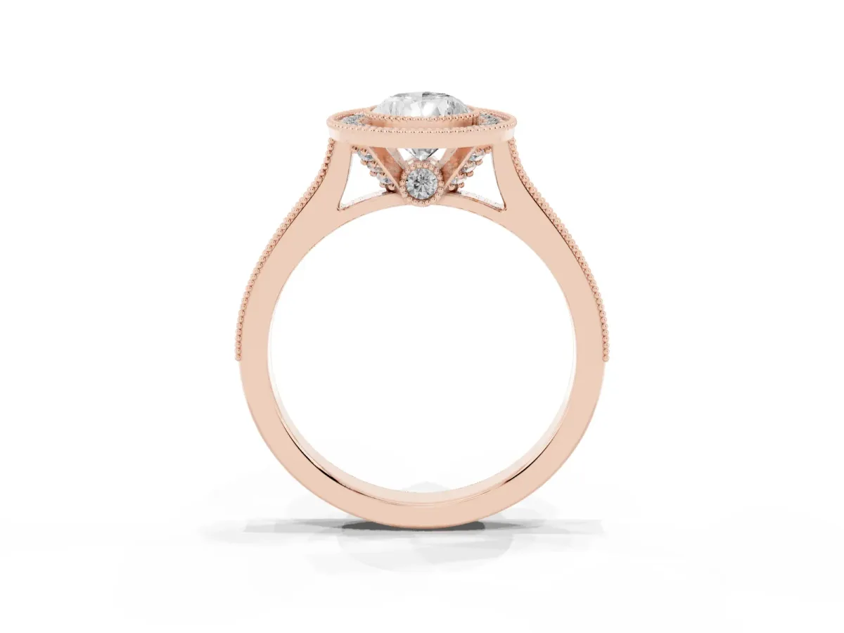 Halo Pear Cut-Cut Diamond Pave Band Milgrain Prong Setting Ring Rose gold