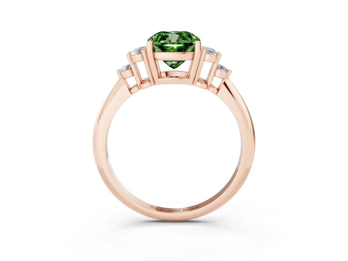 Fancy Green Cushion Cut Cut Diamond Cluster Ring with Solitaire Band and Four-Prong Setting Rose gold
