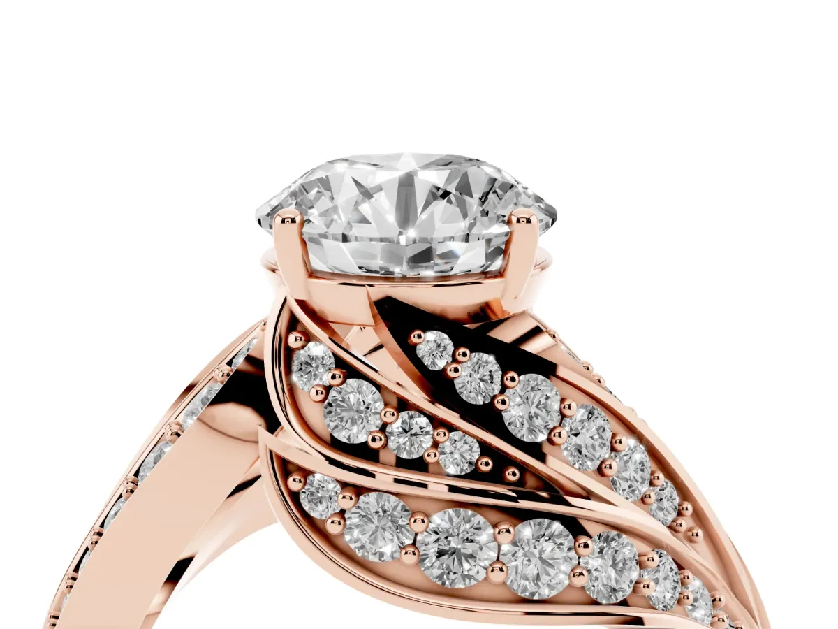 Round Cut Diamond Solitaire Ring with Prong Setting and Twisted Pavé Band Rose gold