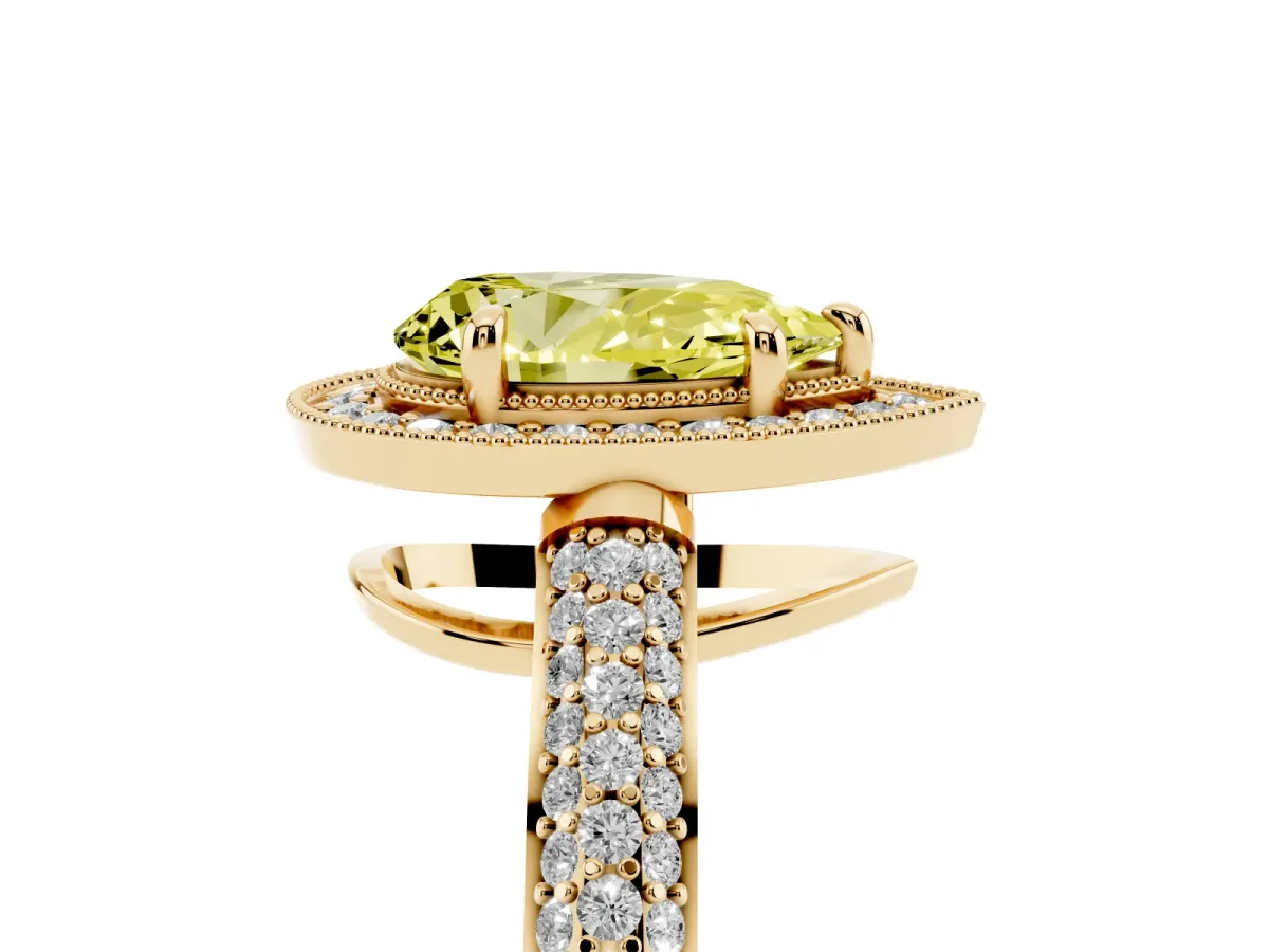 Fancy Yellow Pear Cut Cut Halo Diamond Pave Band with Four-Prong Setting Yellow gold