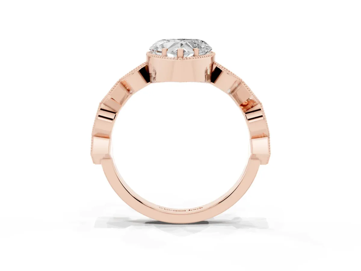 Heart Cut Milgrain Marquise Diamond Twist Band Ring Rose gold