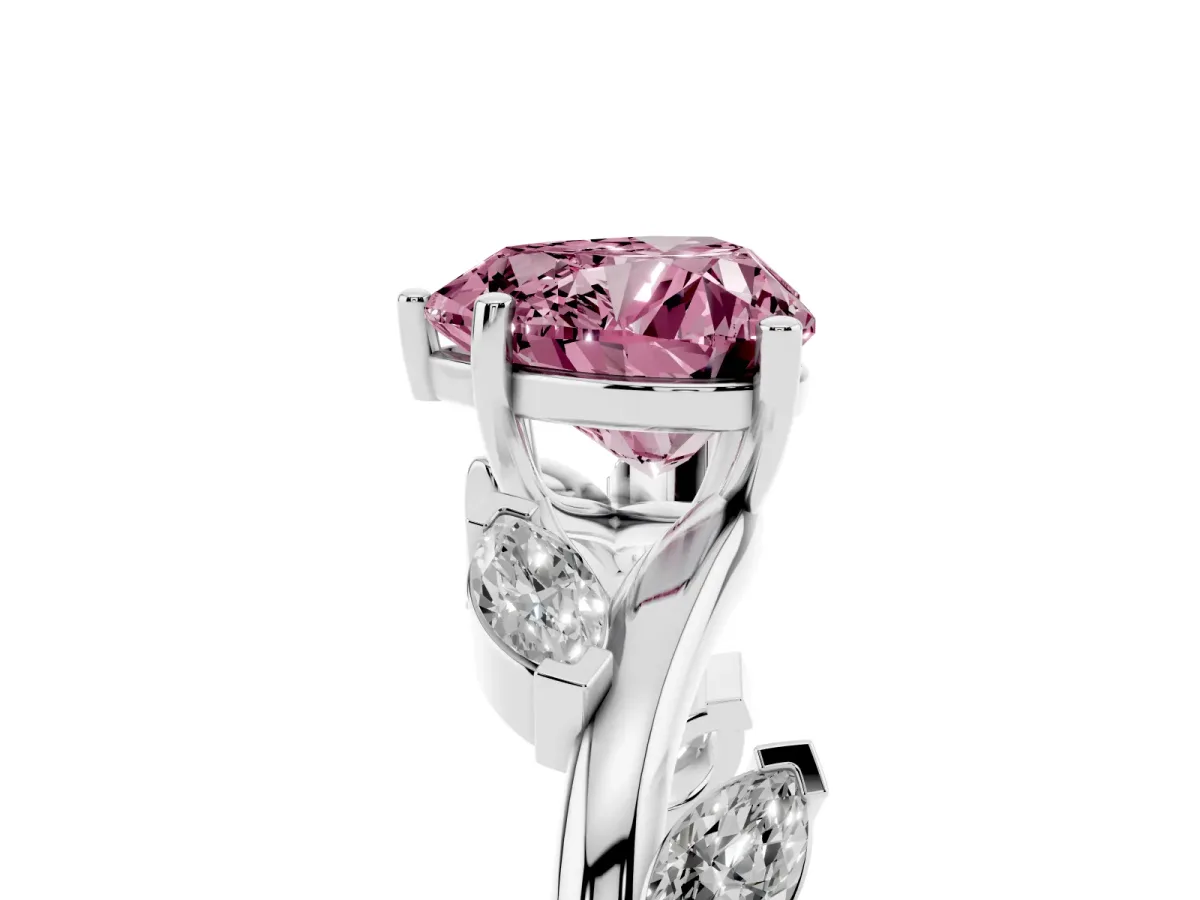 Fancy Pink Heart Cut Solitaire Twisted Band Marquise Accent Prong Setting Ring Silver