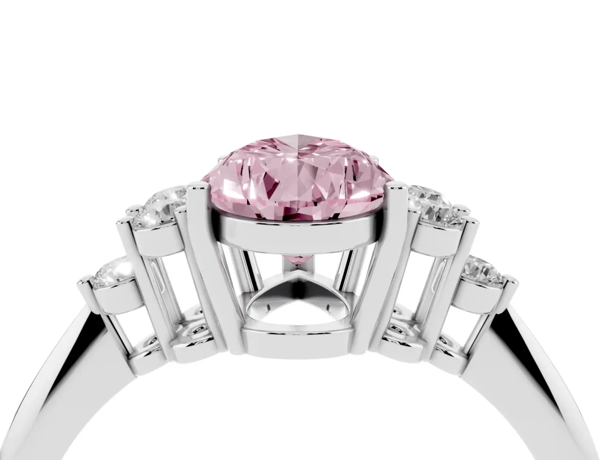 Fancy Pink Pear Cut Cut Diamond Cluster Ring with Solitaire Band and Four-Prong Setting Silver