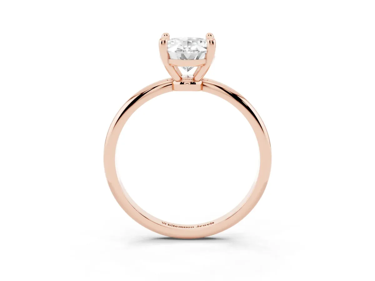 Oval Cut Solitaire Diamond Ring with 4-Prong Setting on a Classic Band Rose gold