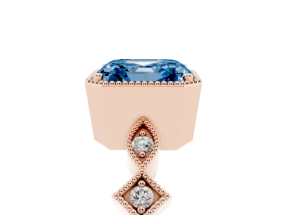 Fancy Blue Asscher Cut Milgrain Marquise Diamond Twist Band Ring Rose gold